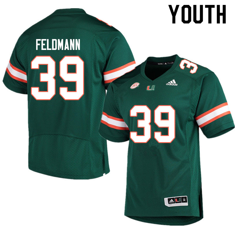 Adidas Miami Hurricanes Youth #39 Gannon Feldmann College Football Jerseys Sale-Green - Click Image to Close